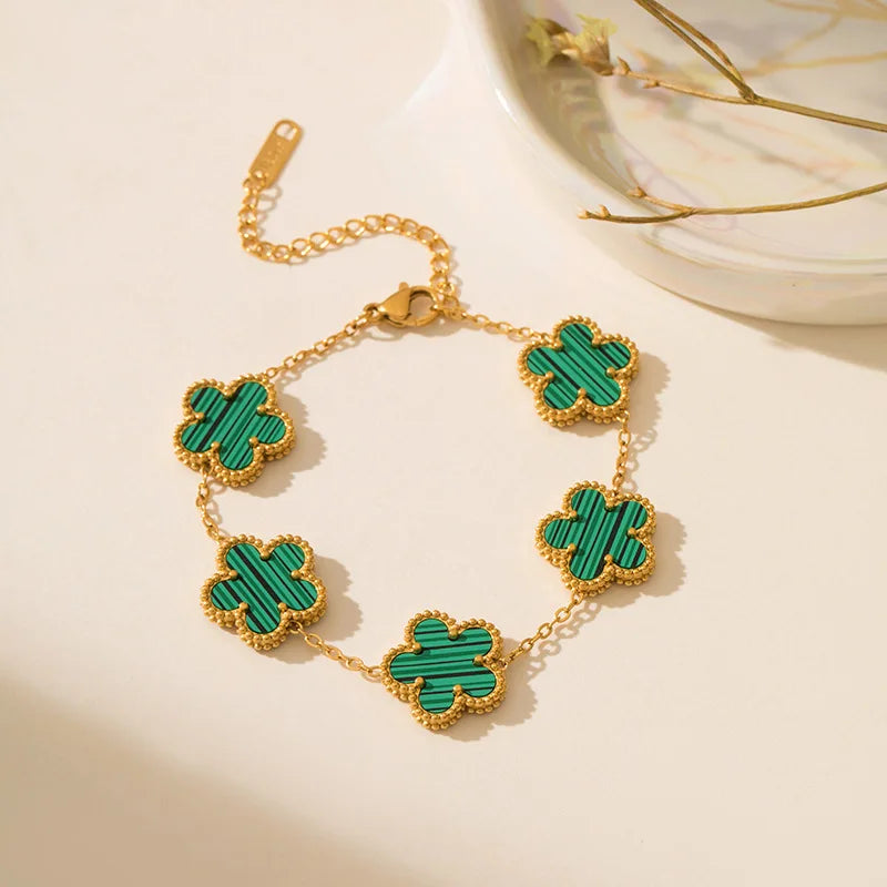 Fashionable Simple Five-leaf Clover Design Jewelry Bracelet Stainless Steel 18k PVD Gold-plated Waterproof Mother's Day Bracelet