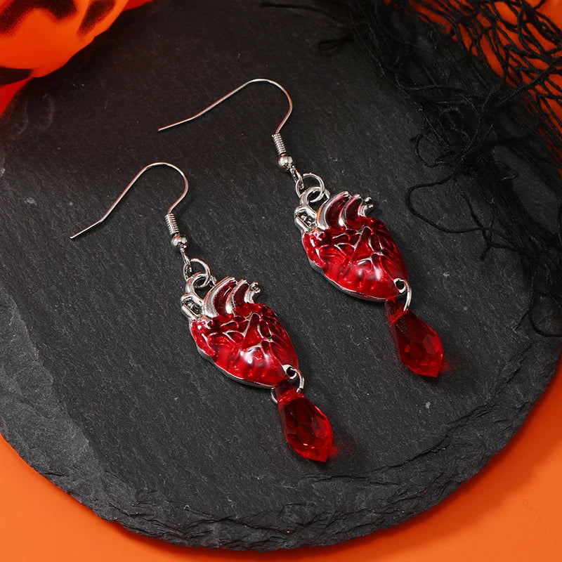 Dunkelrote Kristall-Blumen-Dornen-Anhänger-Halskette für Damen und Unisex, Gothic-Punk-Liebesherz-Skelett-Totenkopf-Choker, Halloween-Schmuck