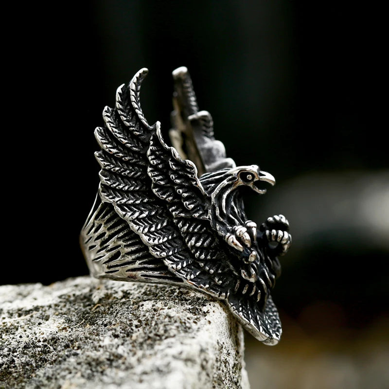 BEIER 2022 Updated Vikings Nordic Style Raven Eagle Ring Mens Vintage Heavy Stainless Steel Rings Unique Biker Animal Jewelry - Madeinsea©