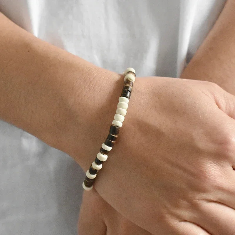 New Simple Men Natural Coconut Shell Bead Bracelet Vintage Meditation Wooden Braclet Healing Braslet Handmade Pulsera Homme