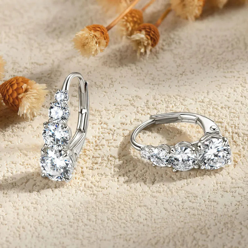 OXTAO Real 925 Silver Moissanite Hoop Clip Earrings for Women Unique Gradient Size High 19cm Temperament Earring Jewelry Gift