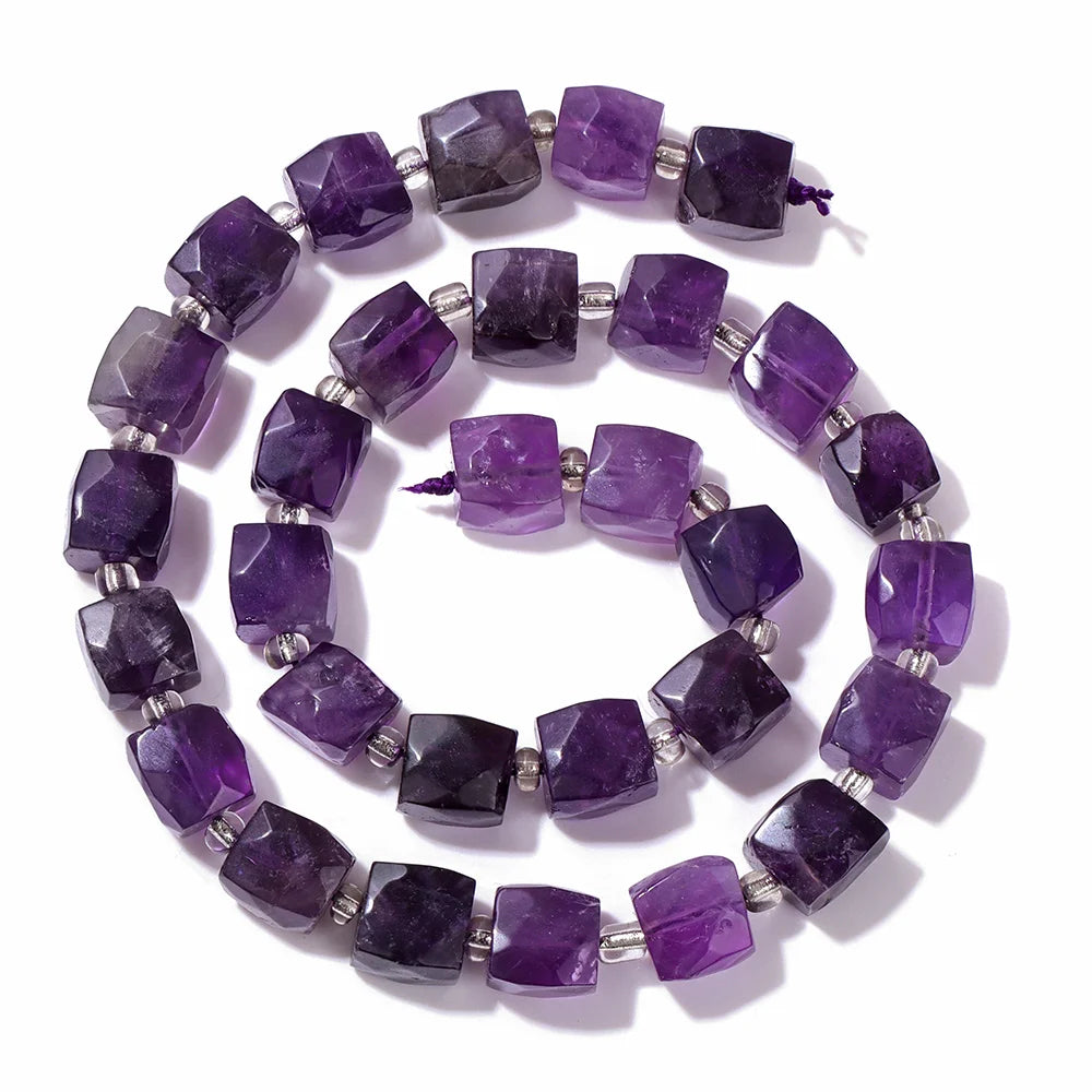 Natural Amethyst Quartz Stone Beads Faceted Round Rondelle Cube Loose Spacer Gem Bead For Jewelry Making Necklace Bracelet DIY