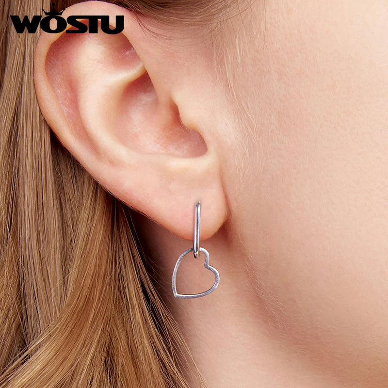 WOSTU Original 925 Sterling Silver Heart Drop Earrings U Hoop Plated gold Minimalist For Women Birthday Party Gift Fine Jewelry