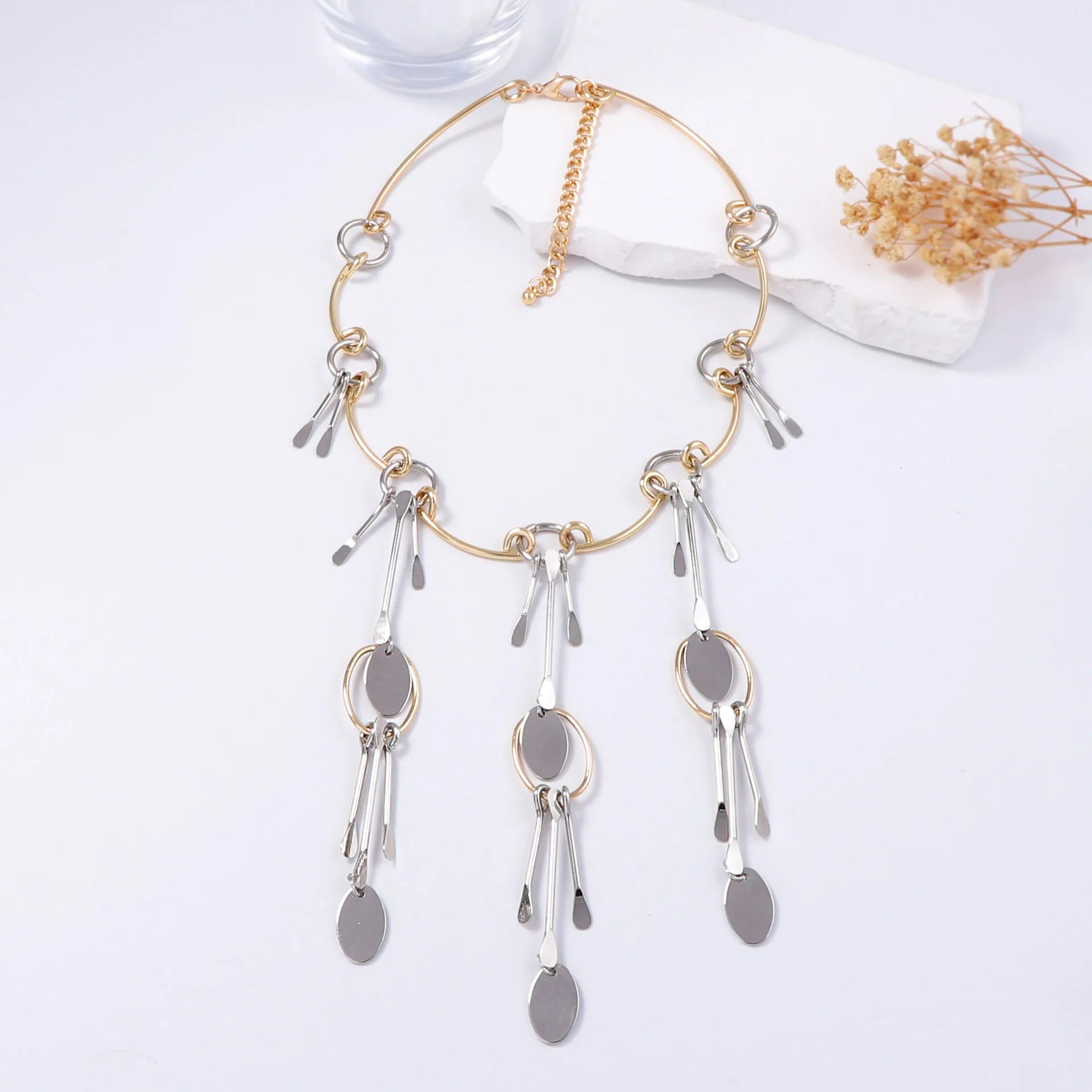 ZAA Metal Geometric Splicing Pendant Necklace