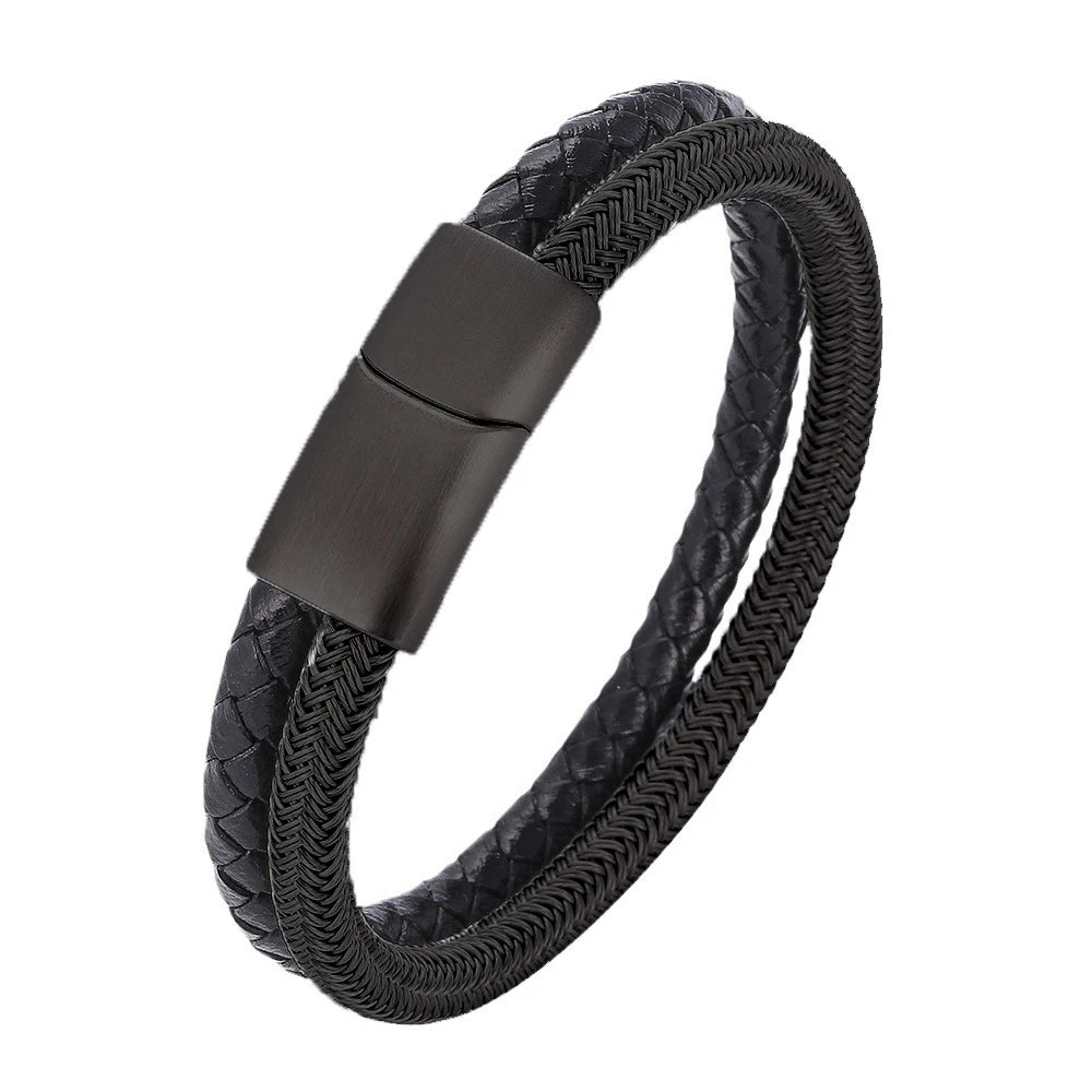 MKENDN Luxury Classic Men Jewelry No Fade 6mm Steel Wire Waterproof Rope Leather Bracelet Simple Cuff Charm Bracelet Gifts