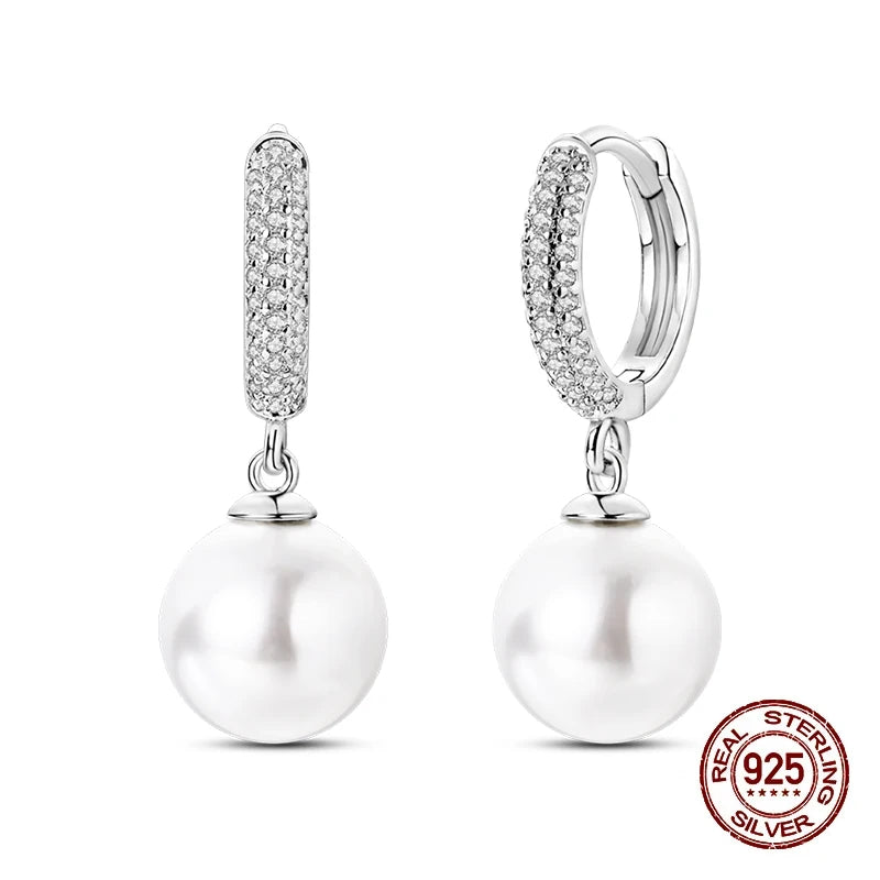 Classic Earrings 925 Silver Shining Pearl Hoop Earrings For Women Daily Wear Wedding Engagement Birthday Fine Party Jewelry Gift