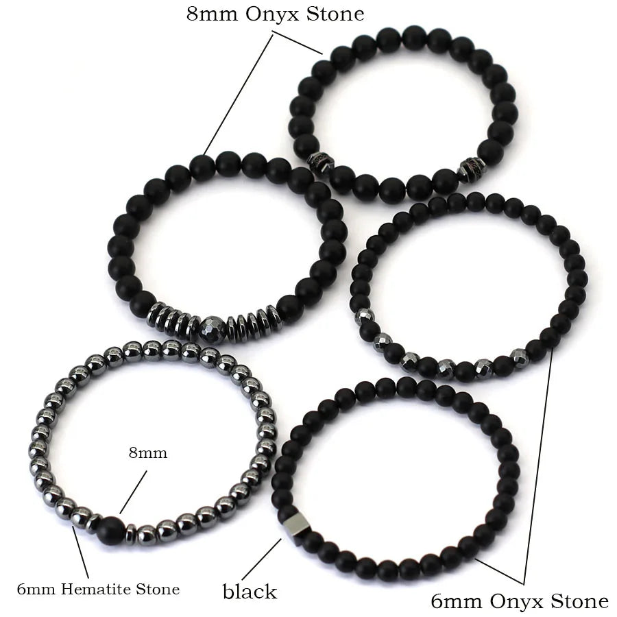 Stylish Men Bracelet Set Luxury Zirconia Wrap Braslet Black Onyx Hematite Healing Braclet Birthday Gift For Boyfriend Beaded