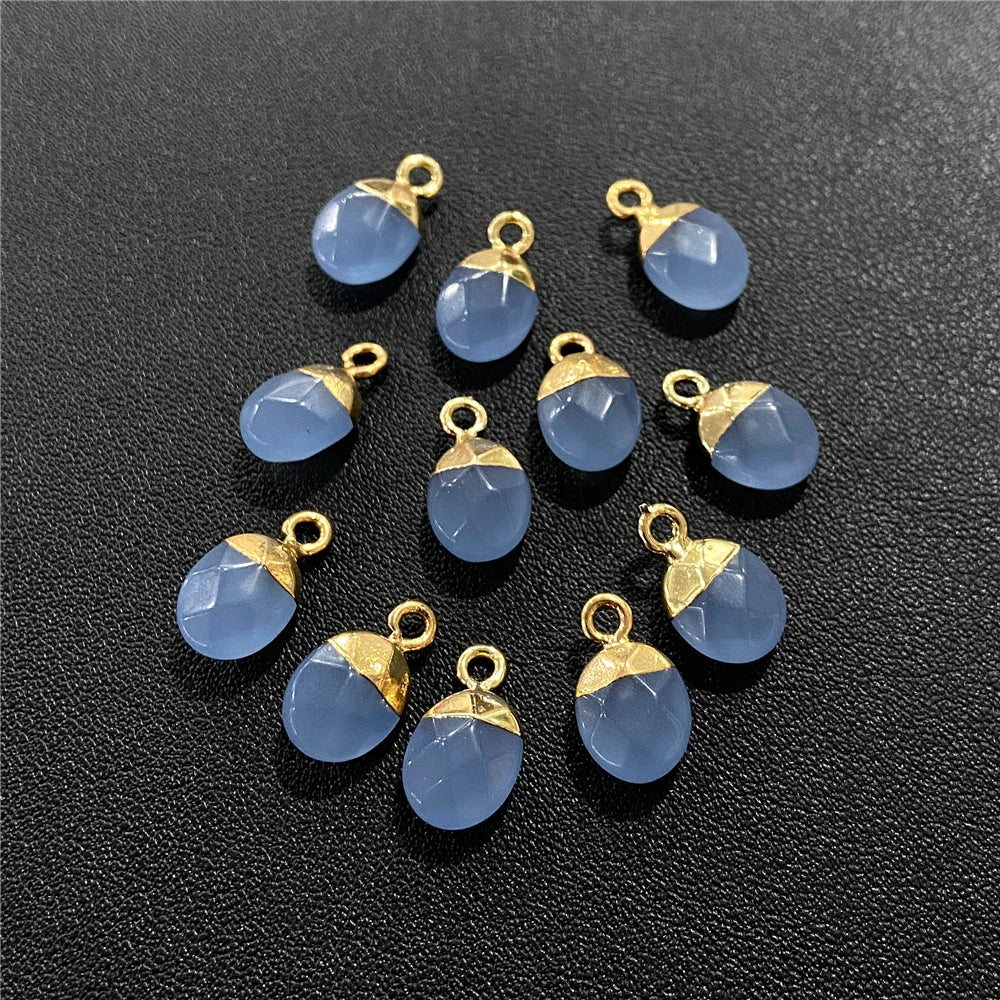 6x10mm Natural Faceted Oval Shape Stone Pendant Chalcedony Quartz Howlite Charms For Jewelry Making DIY Earring Accessories 5Pcs