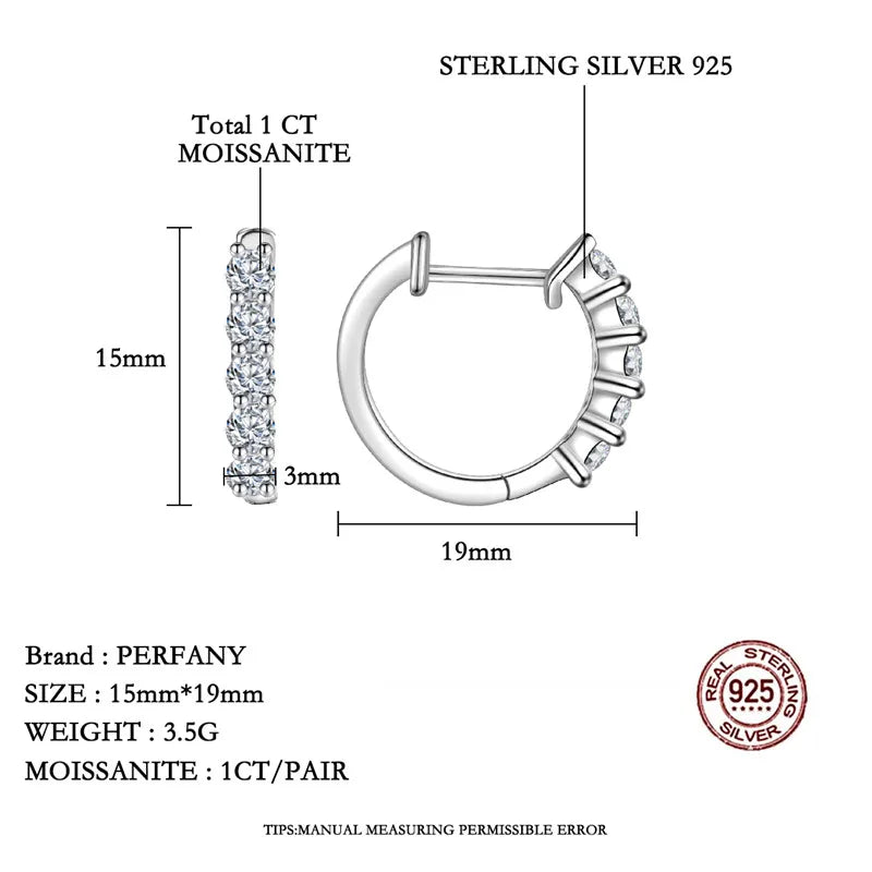 PERMANY 1CT Full Moissanite Earrings for Women S925 Pure Silver Laboratory Certified Cultivation Diamond Luxury Party Jewelry - Madeinsea©