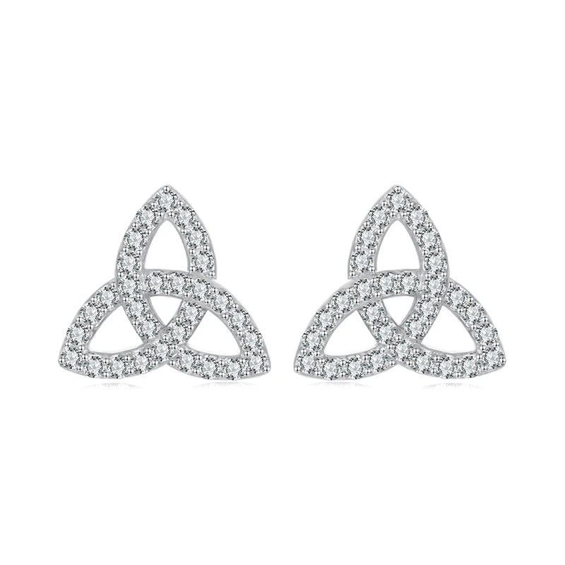 WOSTU Solid 925 Sterling Silver Clover Wedding Stud Earrings, Unique Shamrock Silver Earrings with CZ Jewelry Gift for Her