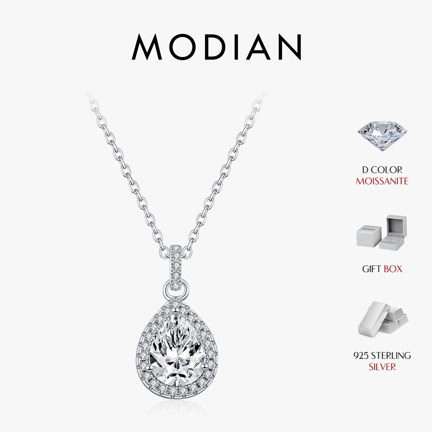 MODIAN 1.2CT Water Drop Moissanite Wedding Necklaces 925 Sterling Silver Exquisite Pendant Necklace For Women Statement Jewelry