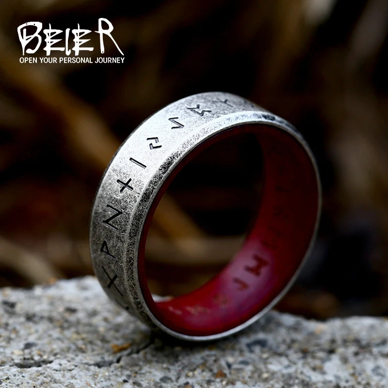BEIER 2022 Nouveau Style Mis à Jour En Acier Inoxydable Viking Runes Rétro Punk Viking Runes Avec Anneaux En Palissandre Pour Hommes 8mm Bijoux