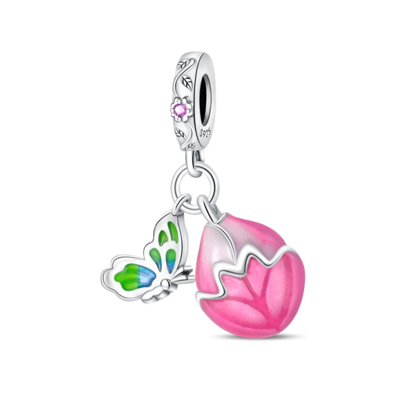 New 925 Silver Donut Protection Lotus Heart Shaped Charms Flat Beads Fit 3mm 925 Original Bracelet DIY Jewelry Birthday Gift