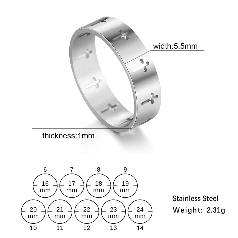 Dreamtimes Hollow Cross Men's Ring Supernatural Jesus Stainless Steel Engagement Couple Rings For Women Jewelry Anniversary