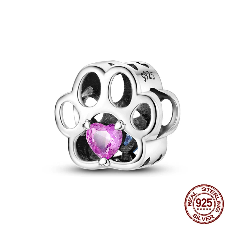 100% 925 Sterling Silver Cute Cat's Paw Dog Animal Pets Charms Beads Fit 3mm 925 Original Bracelet Fine DIY Birthday Jewelry