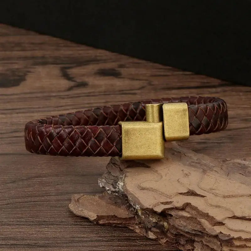 Classic Men Jewelry Braided Leather Bracelet Simple Design Magnetic Clasp Vintage Bangles Gift Dropshipping