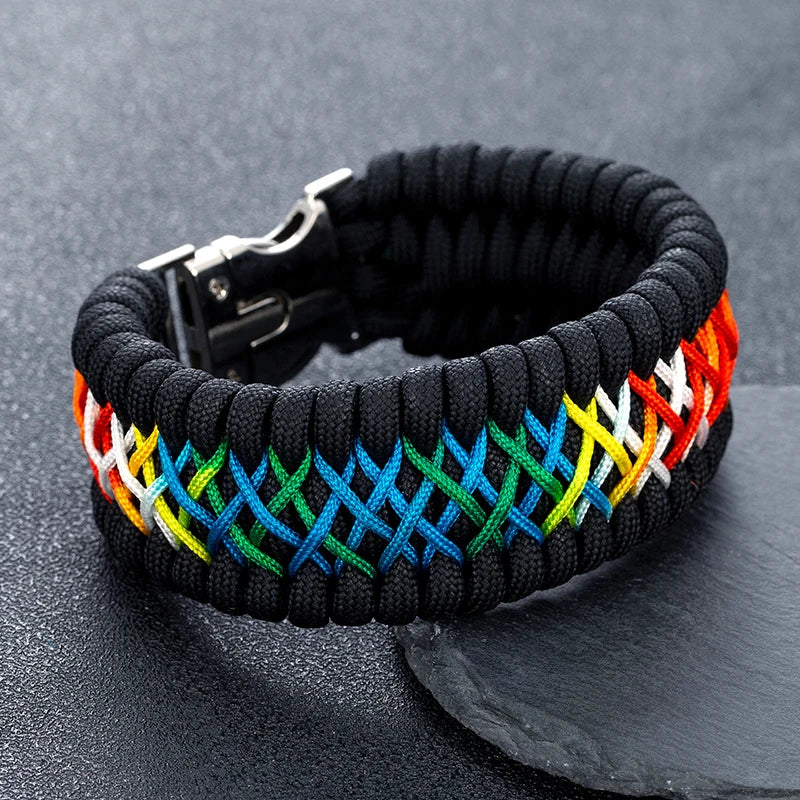 MKENDN Width Handmade Paracord Survival Bracelet Metal Buckle Outdoor Camping Rescue Emergency Rope Bracelet For Men Women Gifts