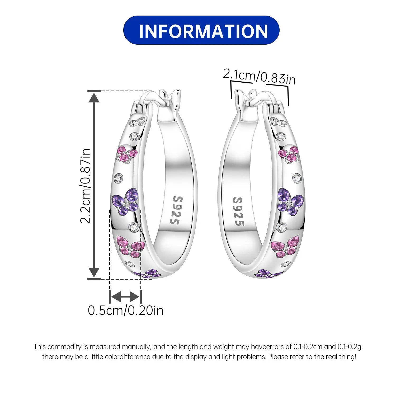 PANPOKI Original 925 Sterling Silver Pink Purple Butterfly Insects Earrings Women Hoop Earring Anniversary Jewelry Trendy Gifts