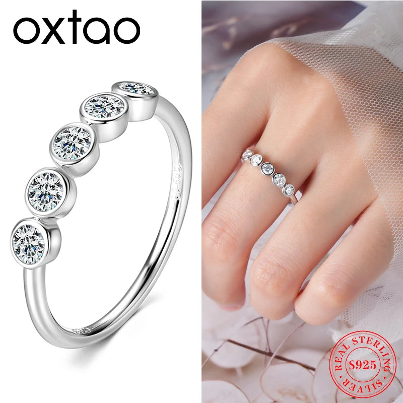 OXTAO Wedding Jewelry Five Stone Moissanite Ring Round Cut for Women 925 Sterling Sliver Applicable Wedding Gift Anniversary