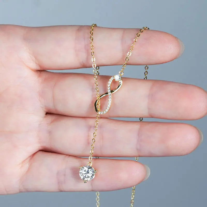 OXTAO D VVS1 6.5mm Moissanite Pandent Necklaces Female Real 925 Sterling Sliver Y Lariat Infinity Necklace Wedding Fine Jewely