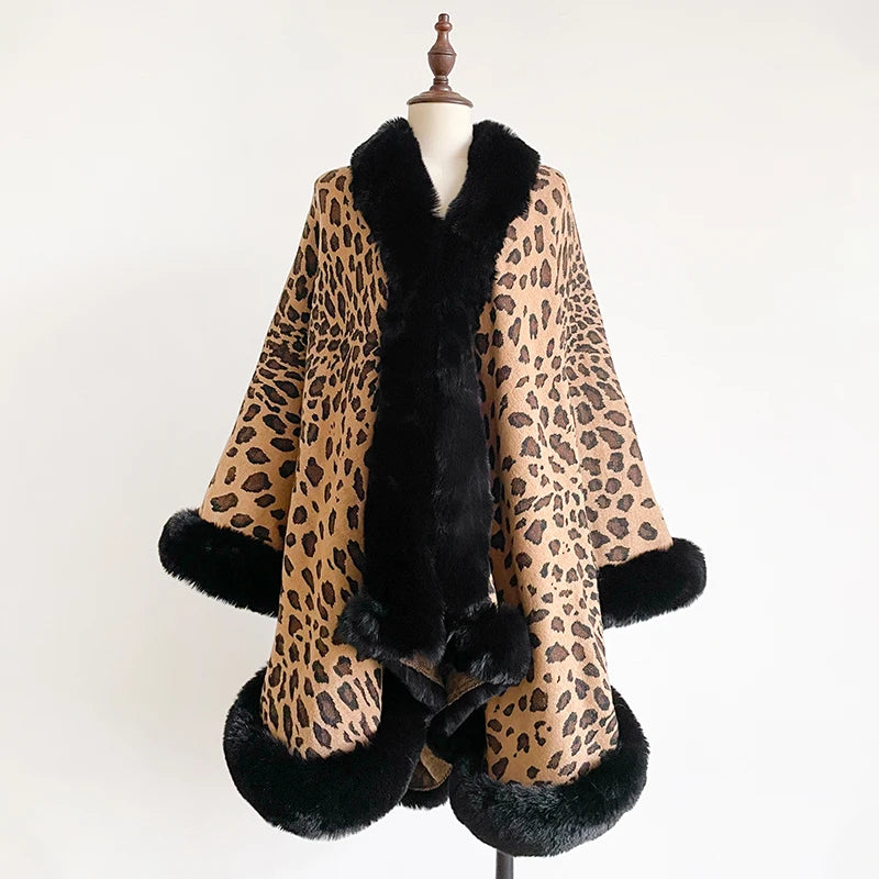 Women's Thick Warm Leopard Print Outerwear - Y2K Streetwear & Elegant Cloak, Coat, Jacket, Cape & Poncho for Autumn Winter