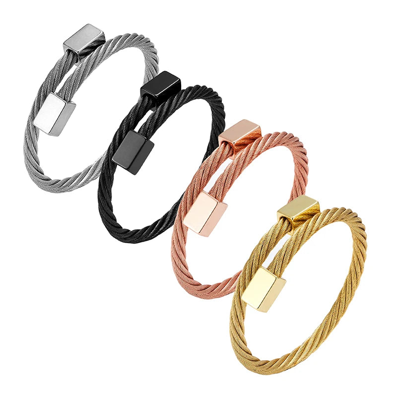 MKENDN Luxury Style Non-fading Cuff Bangle Stainless Steel Twisted Elastic Cable Bracelet Men Women Jewelry Street Gifts - Madeinsea©
