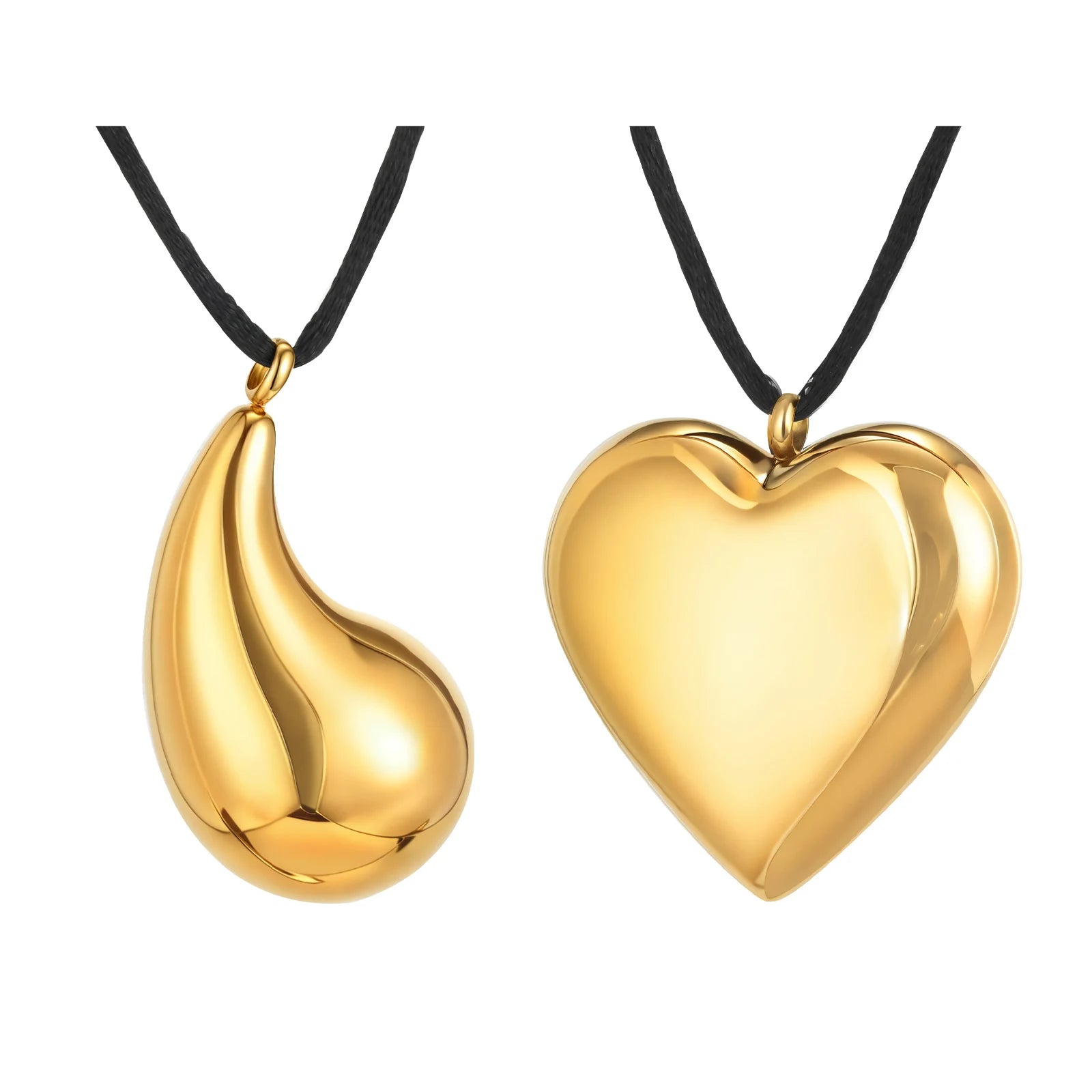 Vnox Chunky Stainless Steel Heat Teardrop Pendent Necklace For Women Rope Chain Fashion Glossy Pendent Accessory Jewelry Gift