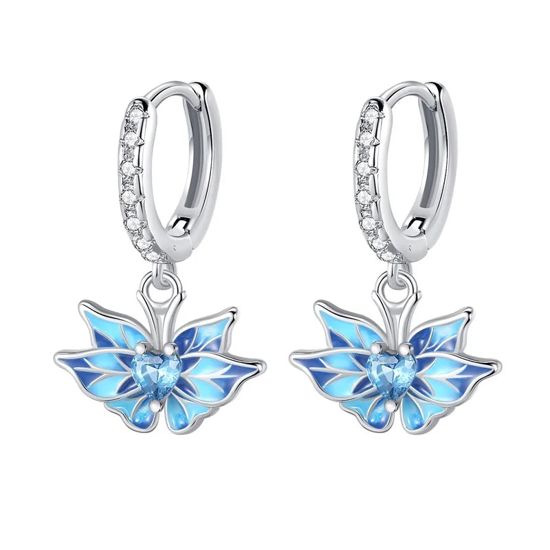 Fashion 925 Silver Earring Blue Zircon Star Moon Butterfly Irregularity Earrings For Woman Fine Engagement Birthday Jewelry Gift