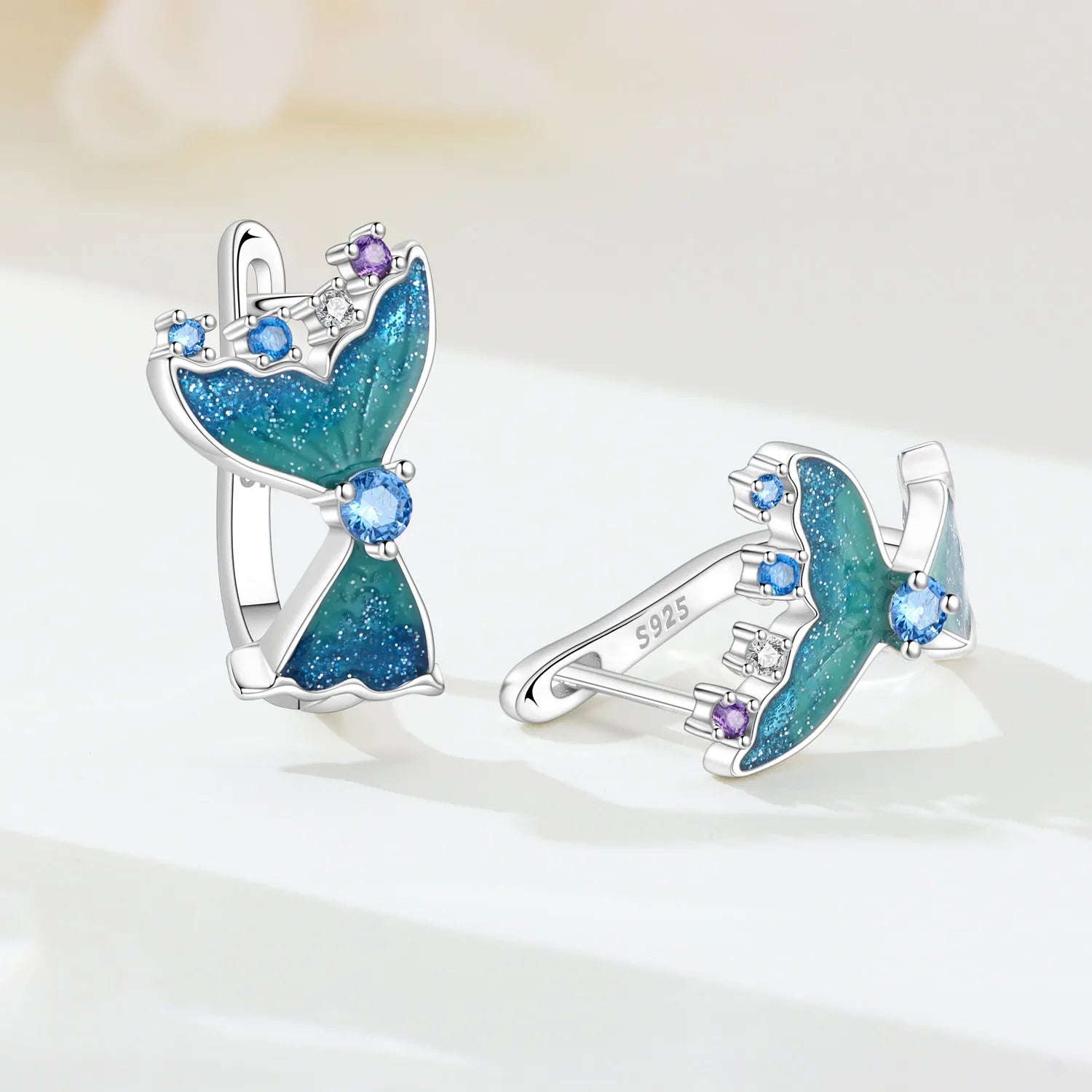 PANPOKI Original 925 Sterling Silver Blue Fish Tail Ocean World Earrings Women Hoop Earring Anniversary Jewelry Trendy Gifts
