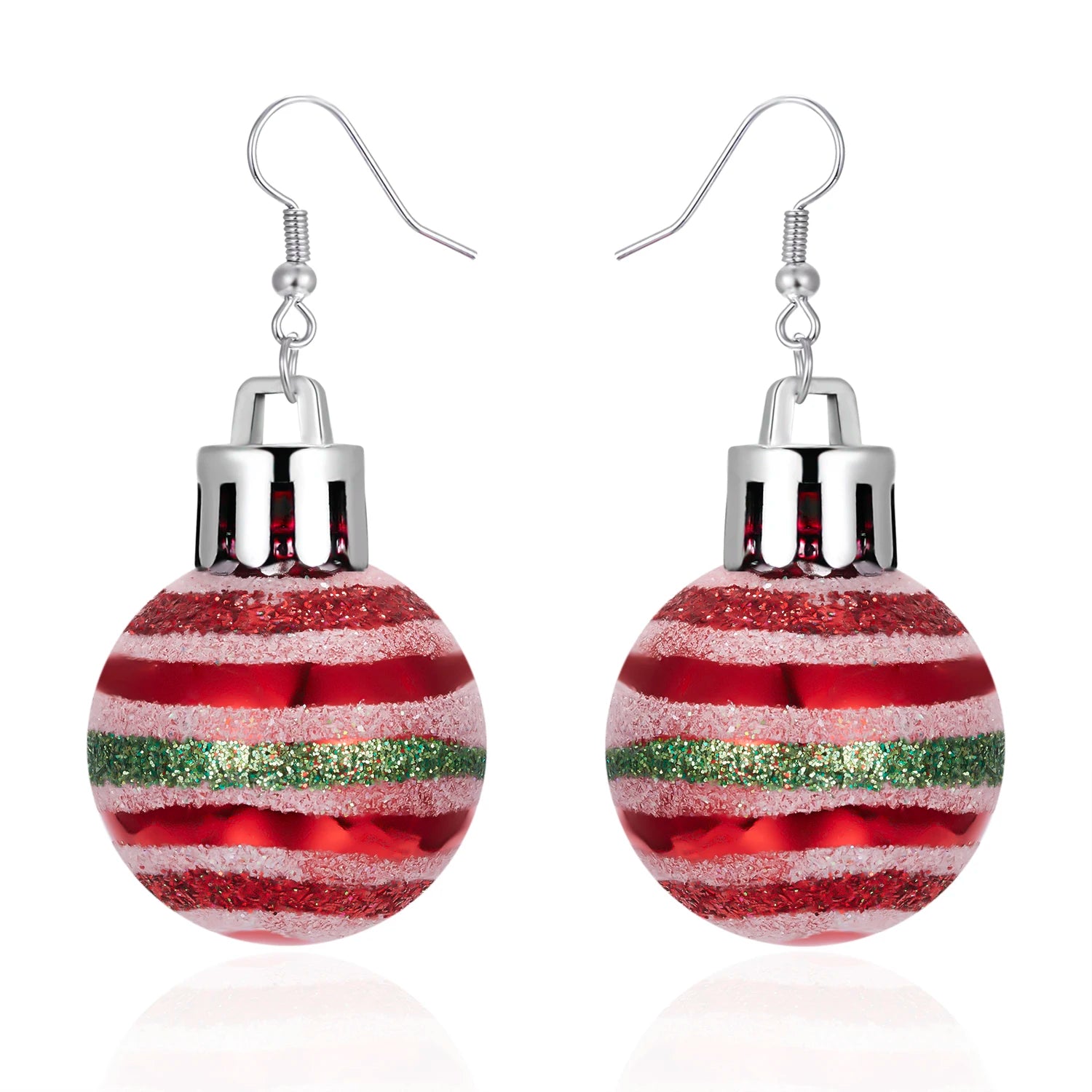 Fröhliche Weihnachten! Grüne und rote runde Kugelohrringe für Damen mit Pailletten, Schneeflocken und Sternen – Hängeohrringe für Neujahr und Feste.