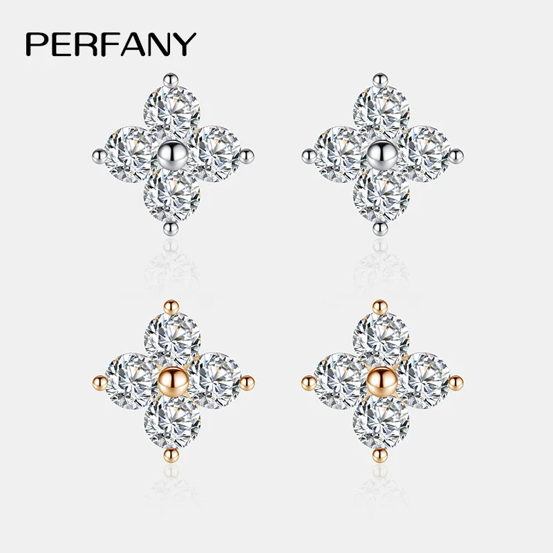 PERFANY All Moissanite Stud Earrings for Women S925 Pure Silver Classic Clover Laboratory Diamond Fashion Luxury Wedding Jewelry