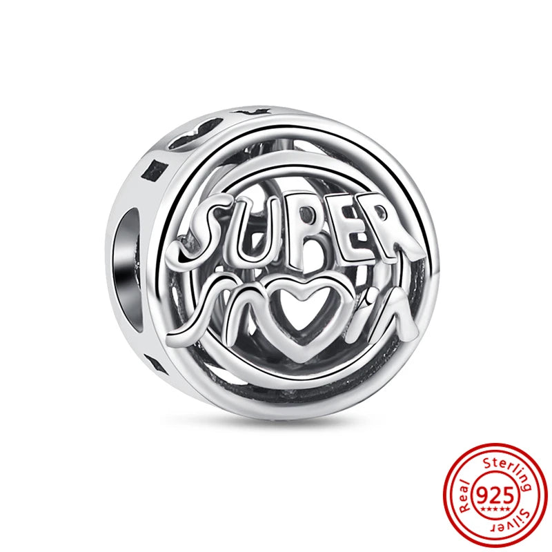 Authentic 100% 925 Sterling Silver Fit Original Pantaro Charms Bracelet Heart Round Style Simple Beads Women DIY Jewelry Making