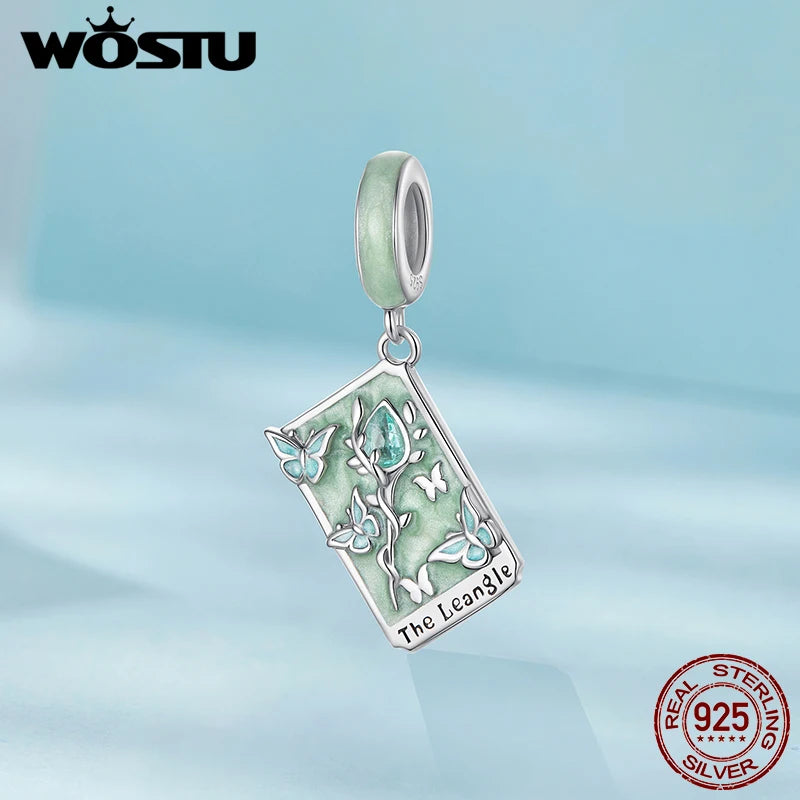 WOSTU 925 Sterling Silver Colorful Tarot Cards Charm Pendent Magic Star Moon Sun Lover Bead Fit DIY Bracelet Necklace Women Gift