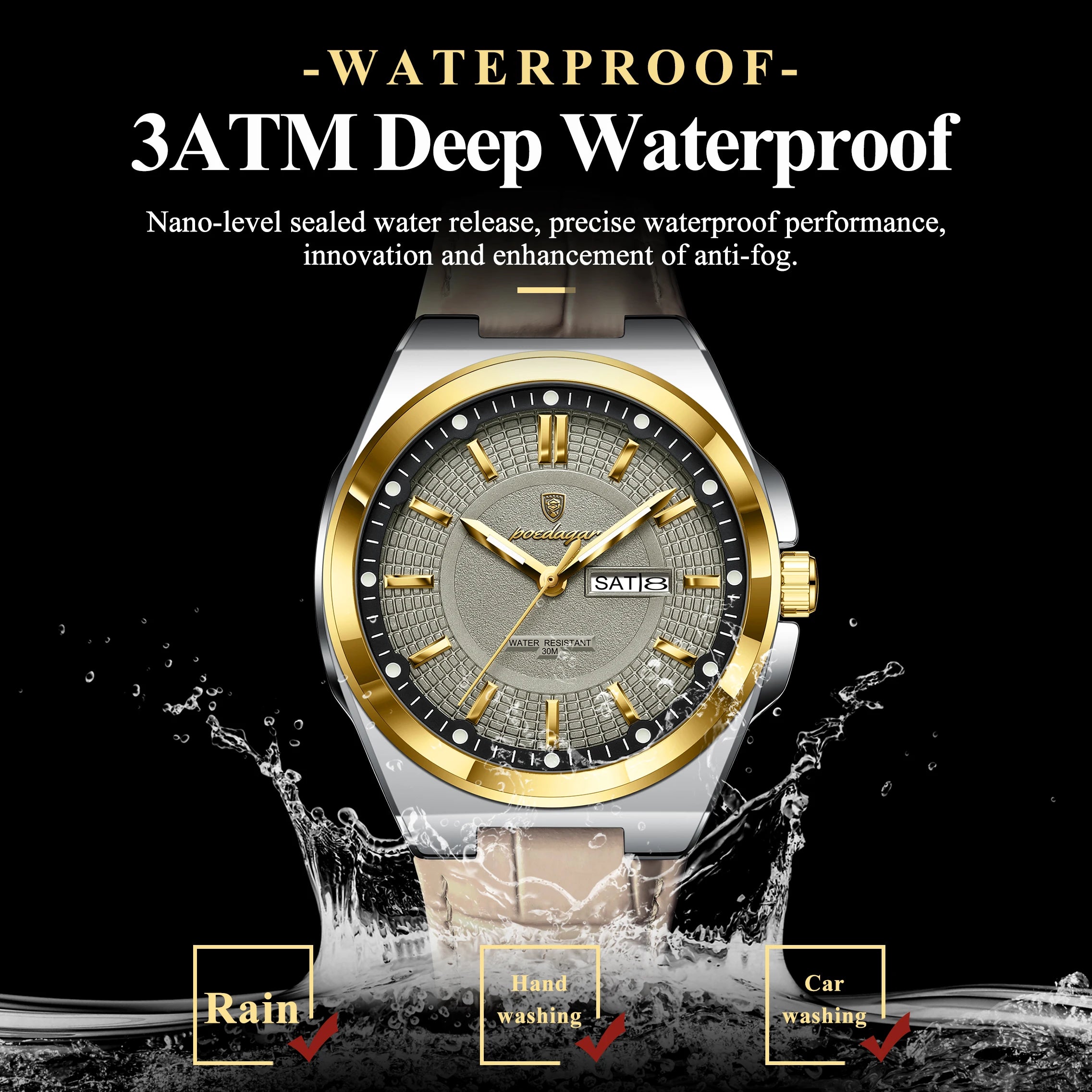 POEDAGAR Luxury Original Man Wristwatch Waterproof Luminous Date Week Quartz Men's Watches High Quality Casual Leather Men Watch