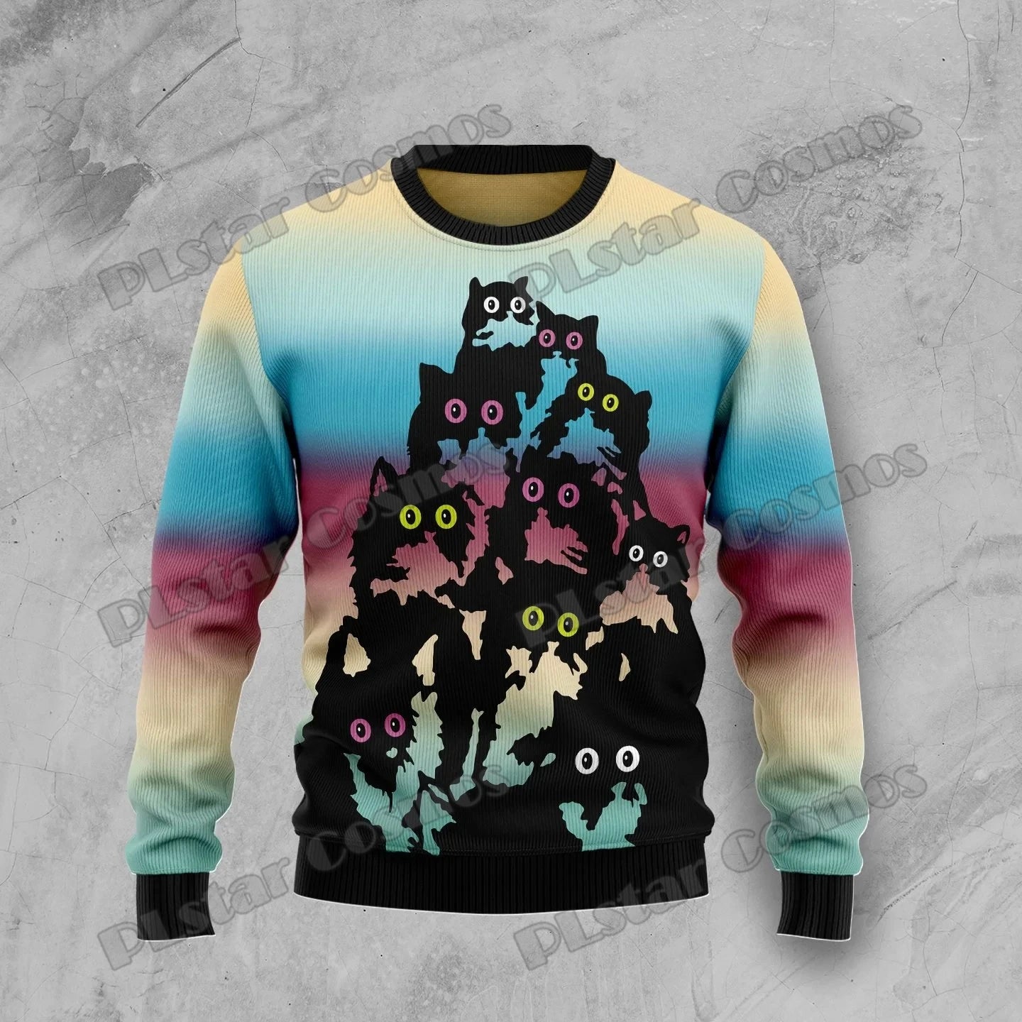 PLstar Cosmos Meowy Christmas 3D Printed Fashion Men's Ugly Christmas Sweater Winter Unisex Casual Knit Pullover Sweater MYY40