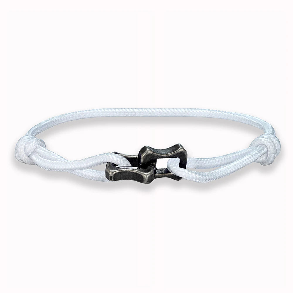 MKENDN Locomotive Vintage Oxidized Black Keel Chain Link Men Women Nylon Rope Bracelet Punk Stainless Steel Motorcycle Bracelets