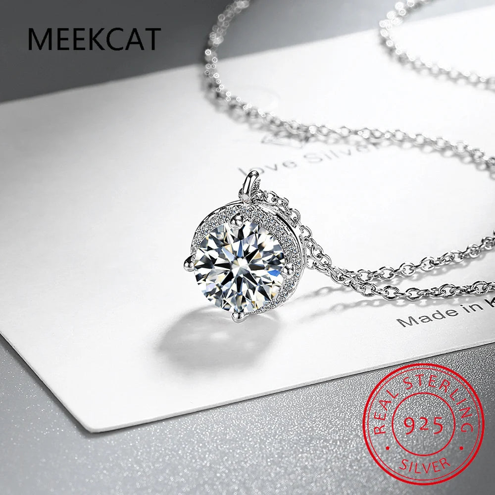 Collier pendentif solitaire en moissanite D de 6,5 mm et 1 carat, plaqué or 18 carats, chaîne en argent 925 véritable. Bijou pour femme.
