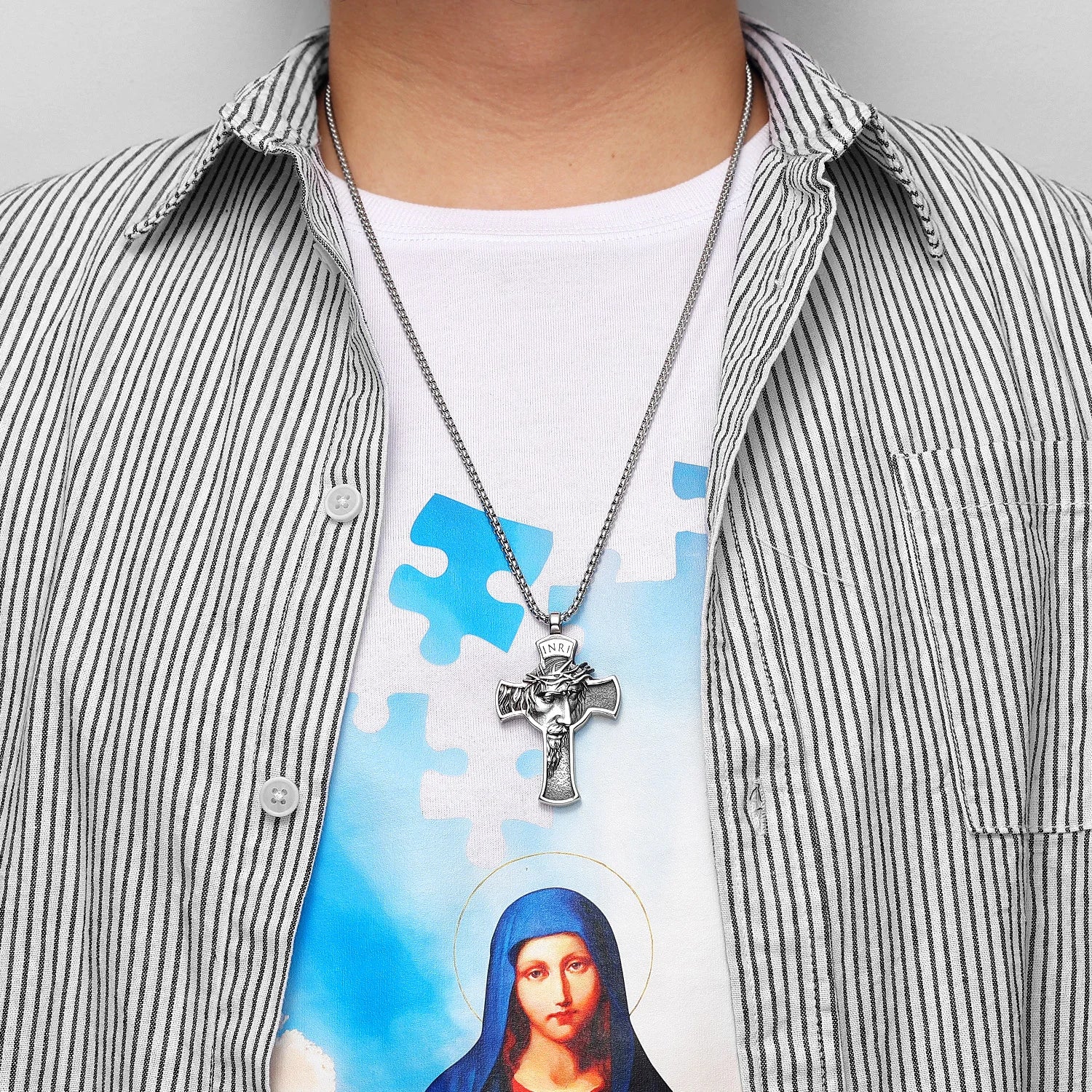 INRI Jesus Cross Religon Amulet Stainless Steel Men Women Necklaces Pendants Chain Punk Trendy Jewelry Creativity Gift Wholesale - Madeinsea©