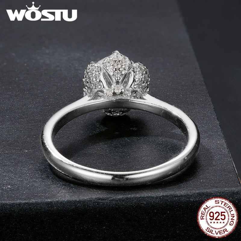 WOSTU 1CT Moissanite Ring Floral Core White Gold Luxury Original 925 Sterling Silver For Women Engagement Wedding Fine Jewelry