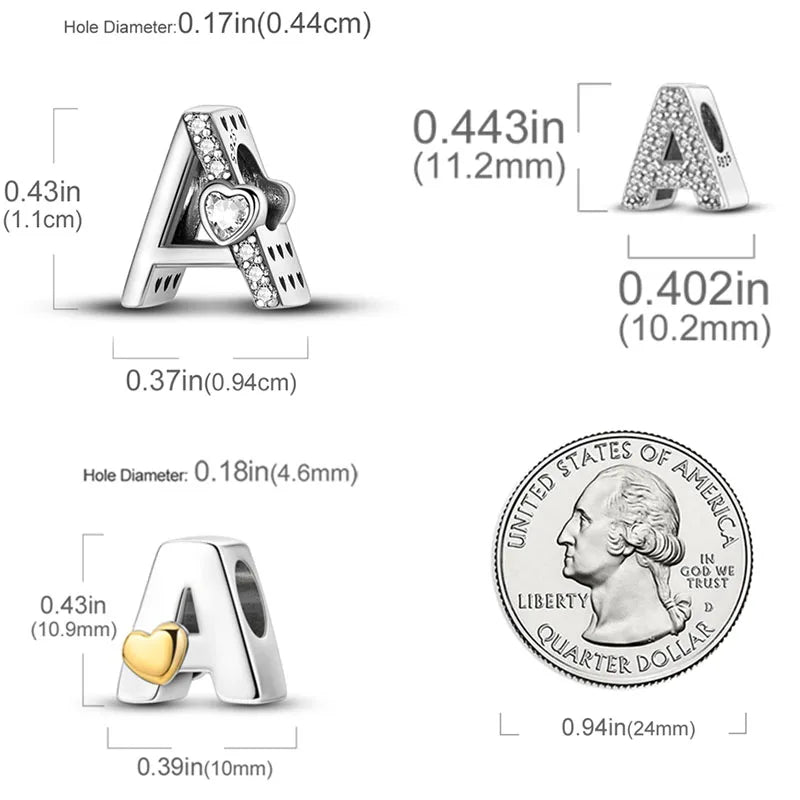 New 925 Sterling Silver Charm Beads 26 Letter Alphabet A-Z Charm Fit Original Charms Bracelet DIY Birthday Jewelry Gift Making