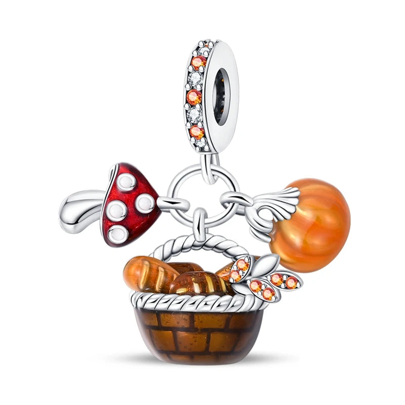 New 925 Sterling Silver Charm Beads Pendant Pumpkin Maple Leaf Autumn Series Charms Fit Original Bracelets Fine Jewelry