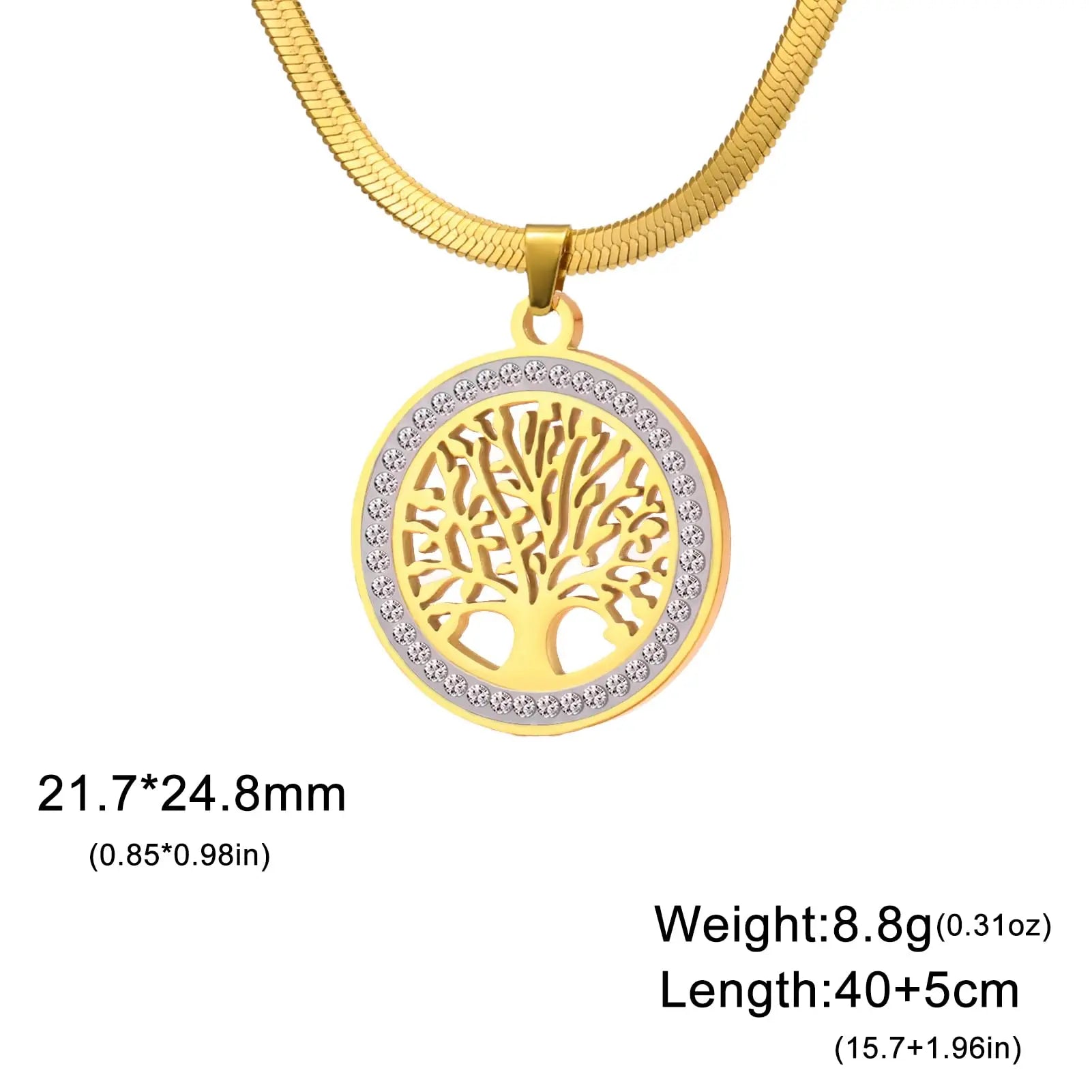 Collier Arbre de Vie Dreamtimes pour femme, en acier inoxydable, avec pendentif rond en zircon clair. Bijou tendance et luxueux.