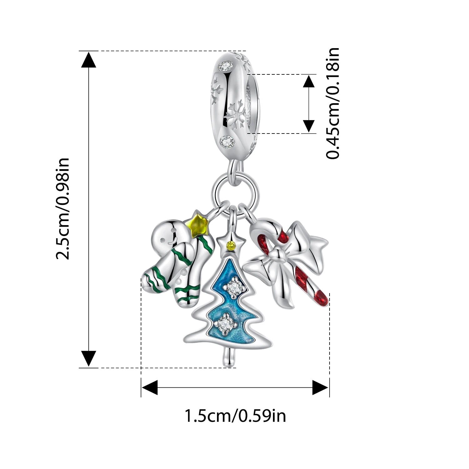 BISAER 925 Sterling Silver Christmas Series Charm Bead Crystal Ball Snowman Apple Safety Chain Fit Women DIY Bracelet Jewelry