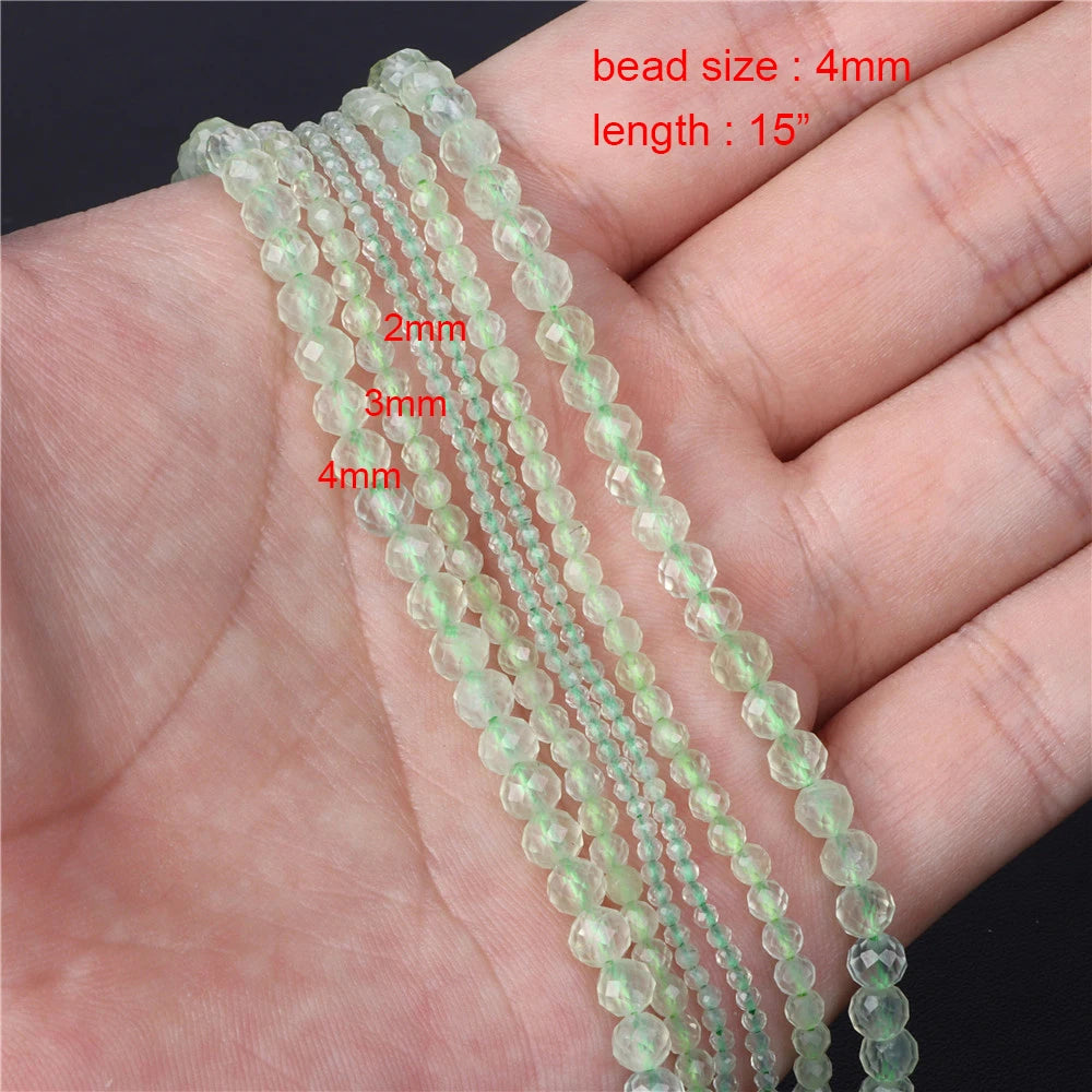 Natural Stone Beads Green Prehnites Round Faceted Loose Spacer Raw Chip Bead For Jewelry Making Needlework Diy Bracelet Necklace
