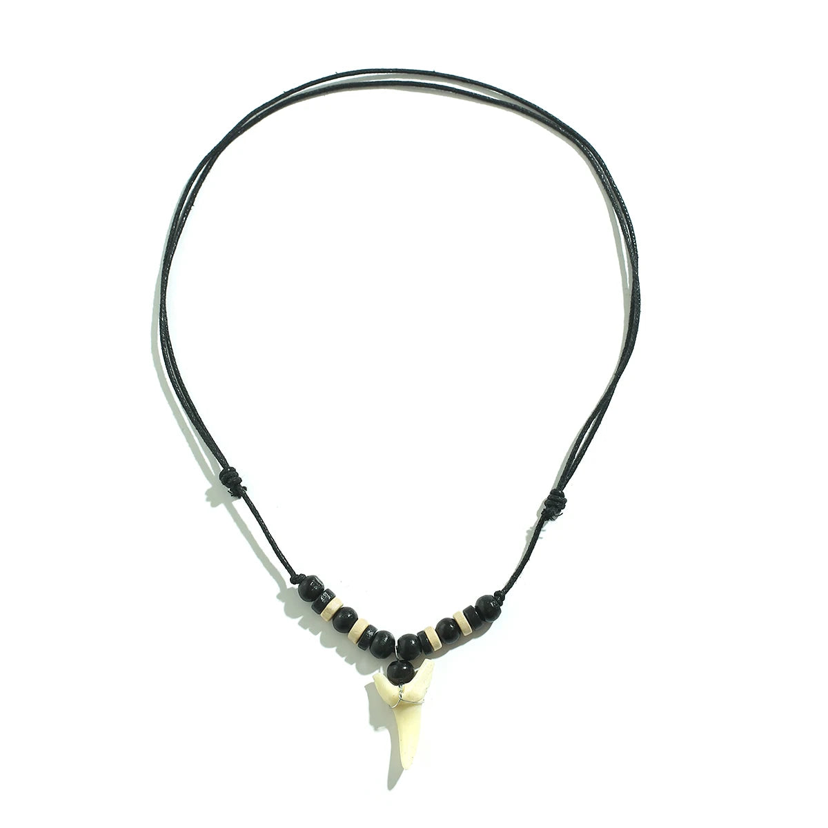 IngeSight.Z Vintage White Tooth Pendant Necklace Women Simple Wood Beads Wax Thread Adjustable Choker Necklace Surfer Jewelry