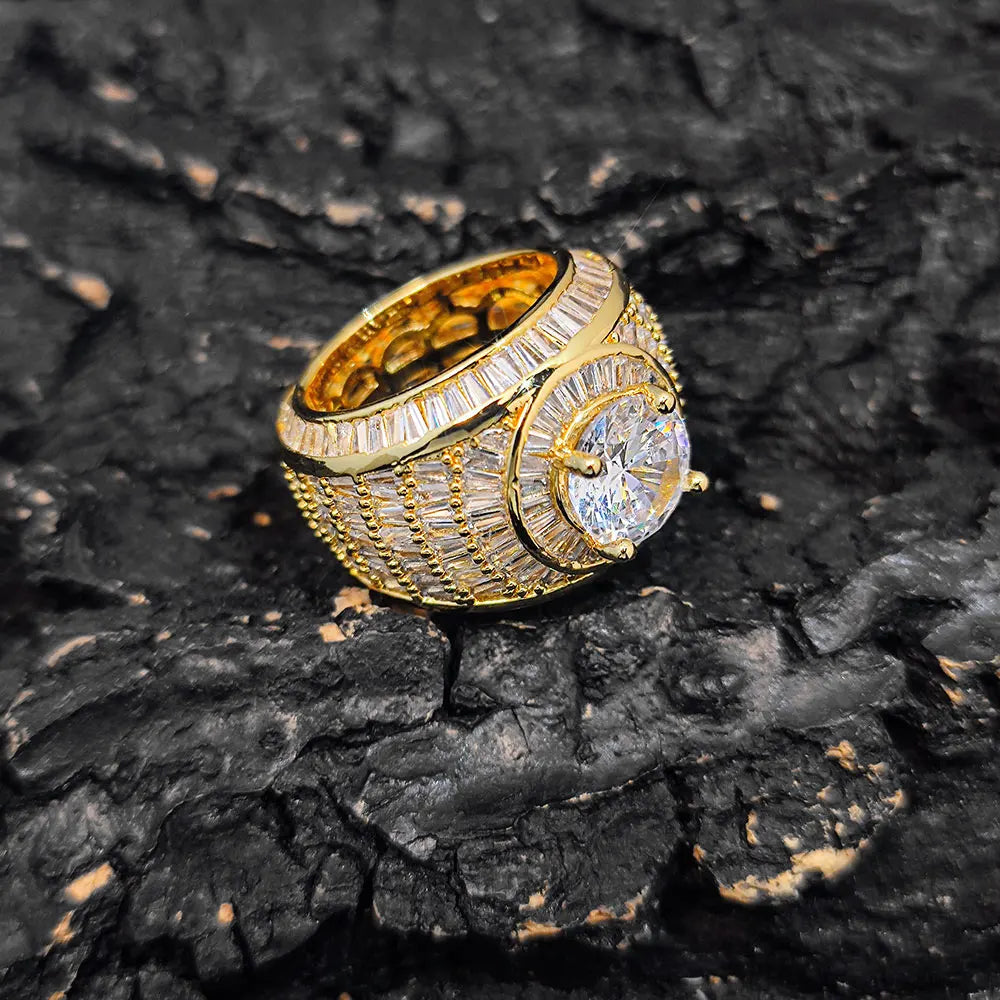 Silver/18k Gold Plated Cluster Hip Hop Iced Out Lab Simulated Big Diamond Micro Pave CZ Pinky Ring Jewelry for Men Women - Madeinsea©