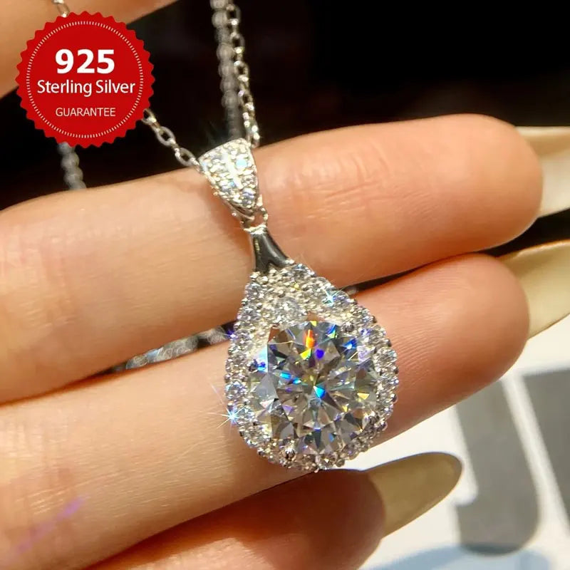 OXTAO 18K White Gold Moissanite Water Drop Necklace Pendant Female Jewelry GRA Certified 925 Sterling Silver Anniversary Gift