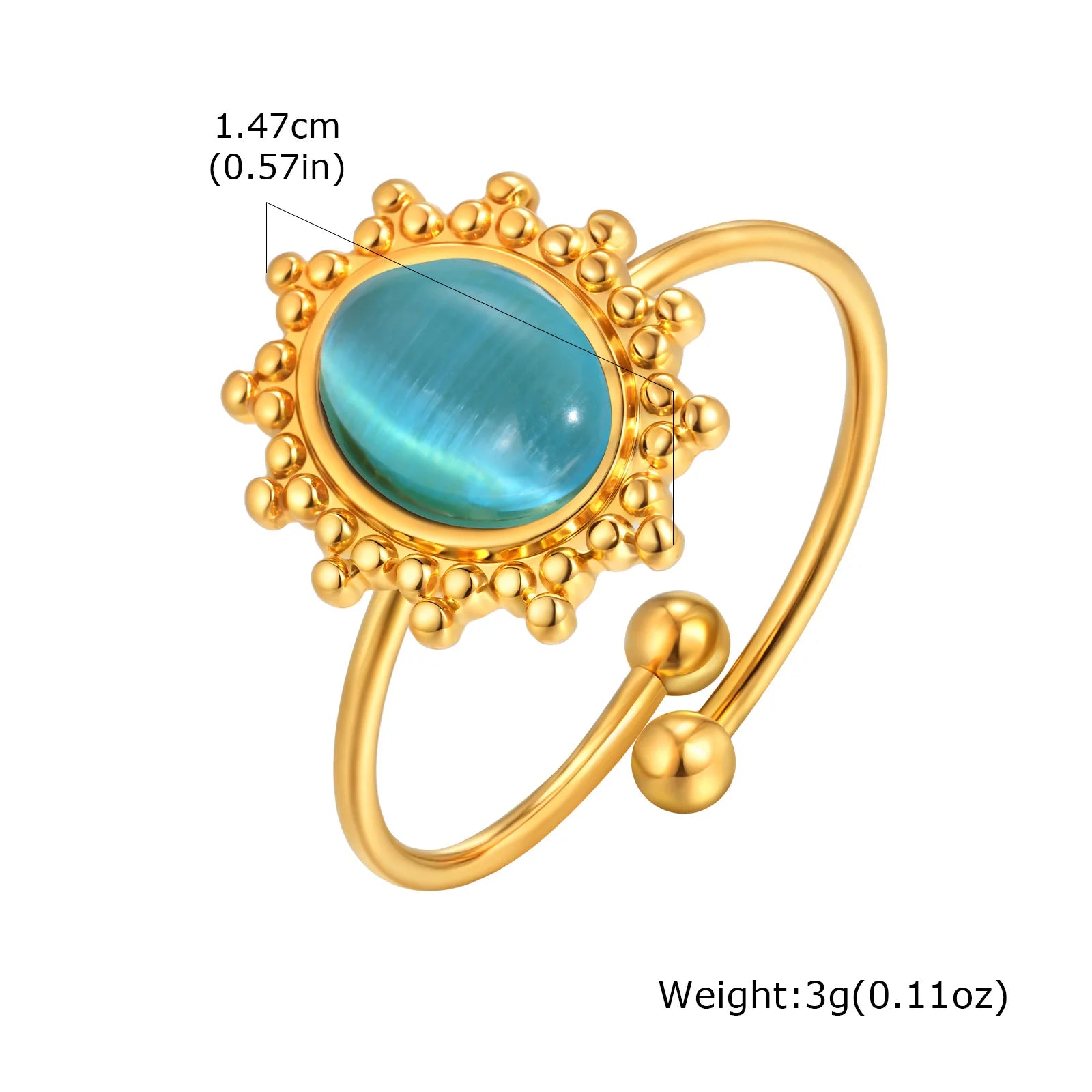 Vnox Stainless Steel Sun Turquoise Opal Rings For Women Gold Color Oval Round Opal Rings Aesthetic Ring Jewelry Wedding Party