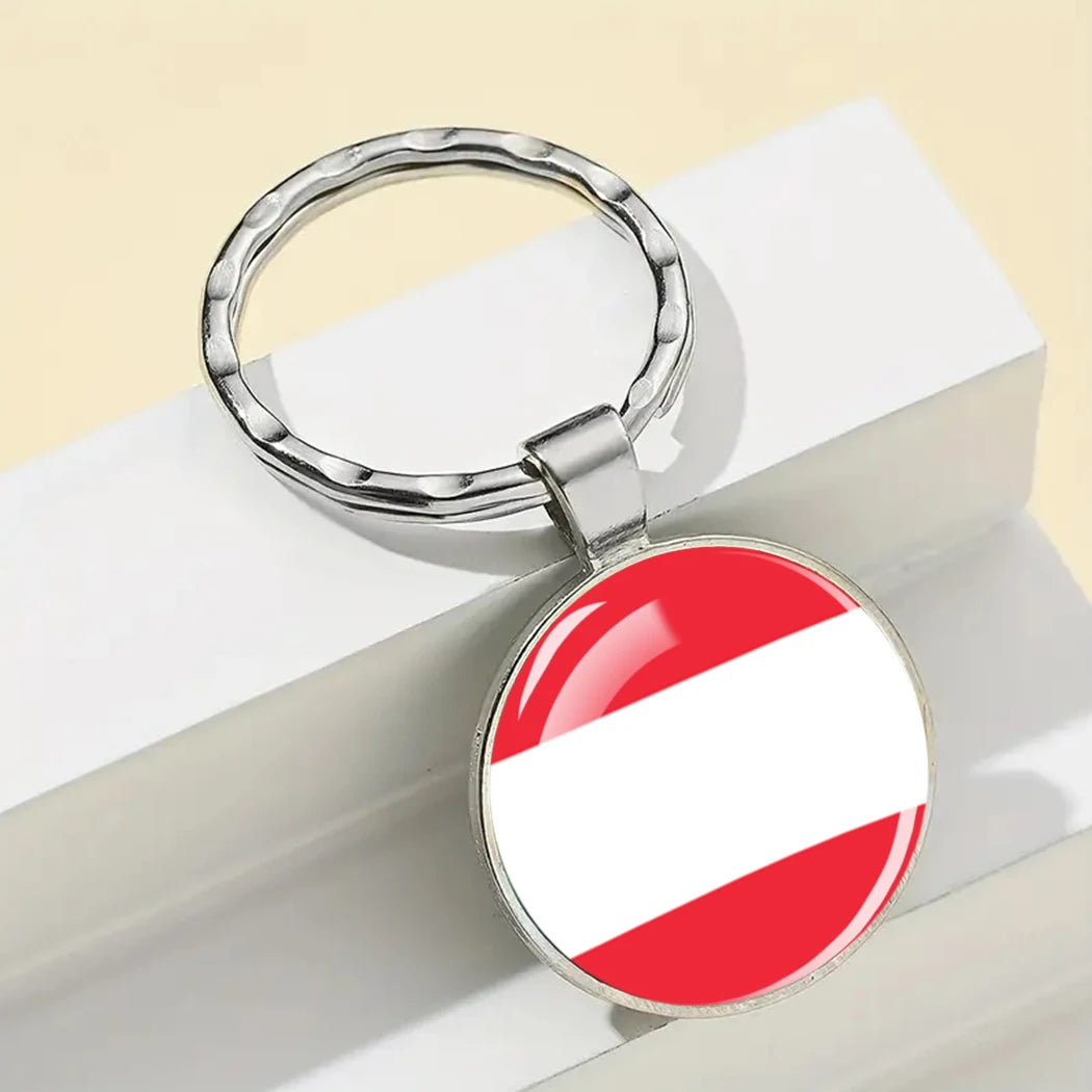 Europe National Flag Keychain Albania Spain Italy France UK Flag Glass Metal Key Chain Bag Pendant Gift for Patriot