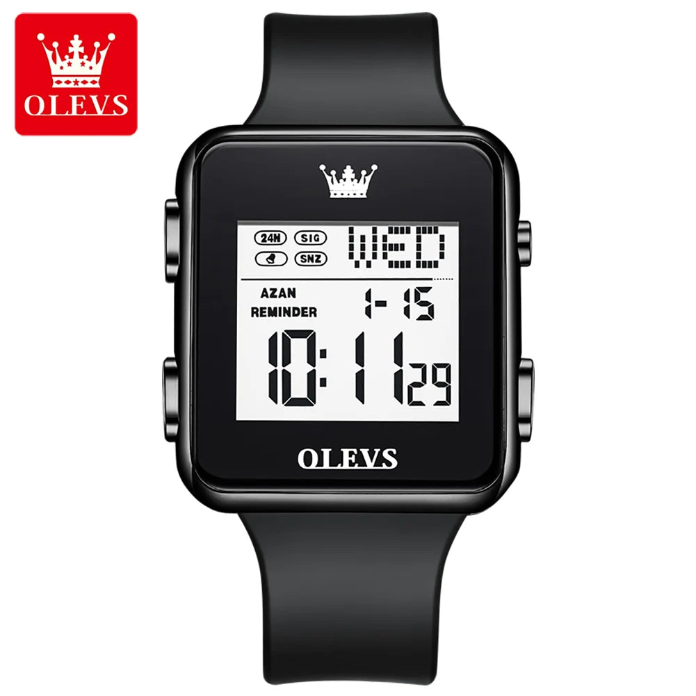 OLEVS 1105 New Men's Electronic Watch Silicone Strap Square Alarm Stop-Watch Calendar Waterproof Sports Digital Watches for Men